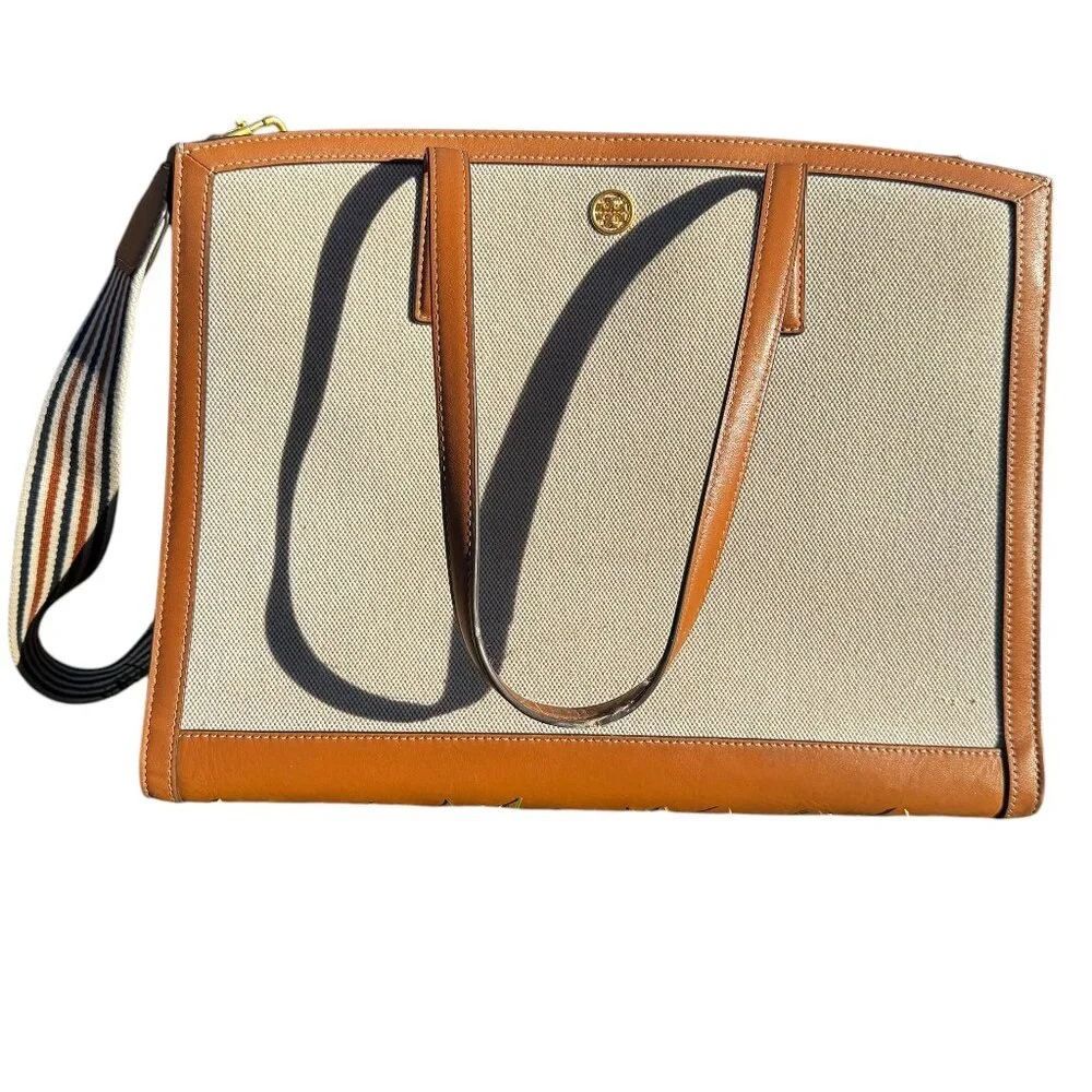 Tory Burch Walker Canvas Satchel in Natural with Striped Strap - Picture 6 of 16